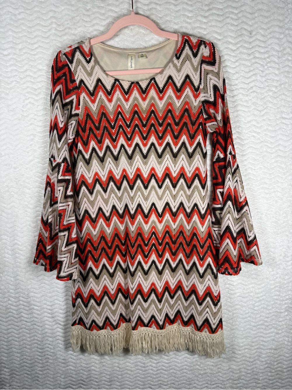 Tacera Chevron Crochet Tunic in Orange , Cream & Brown. Fall Y’all. Be noticed 🧡
